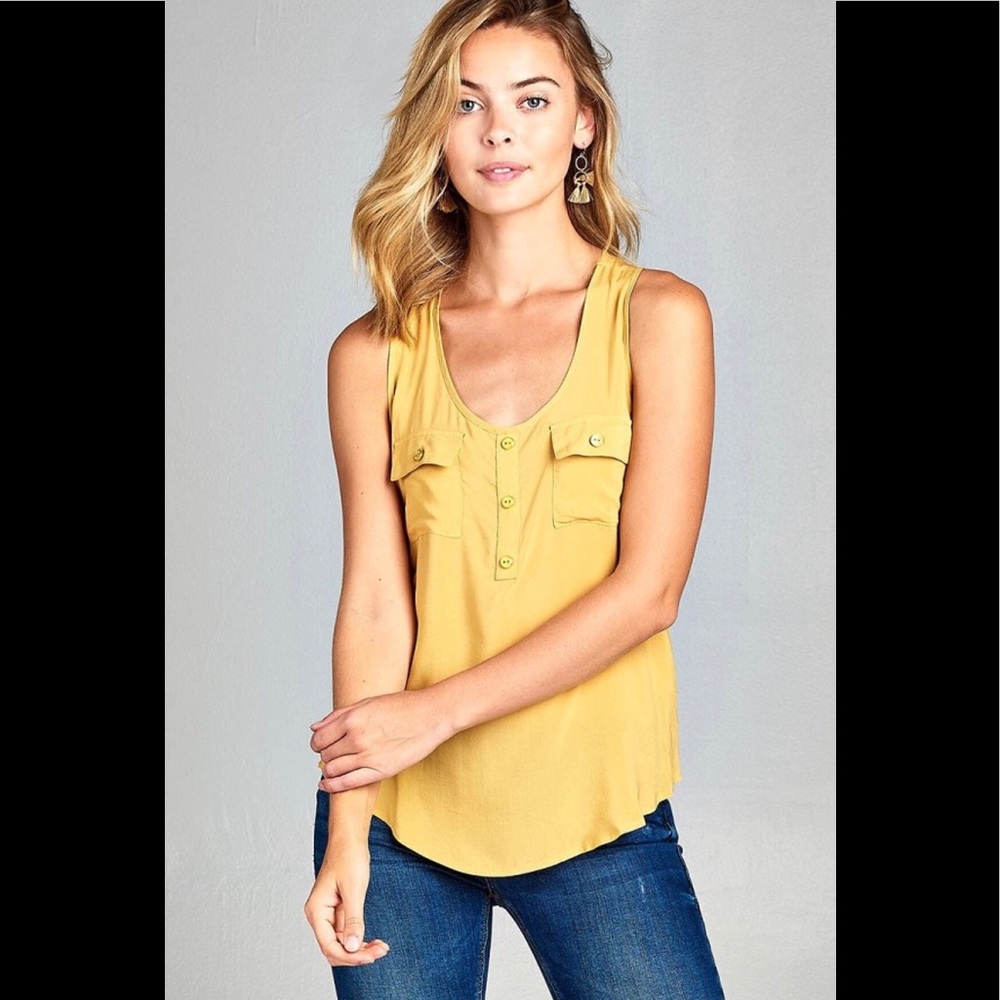Woven Tank Top w/ Front Double Pockets-York Yellow